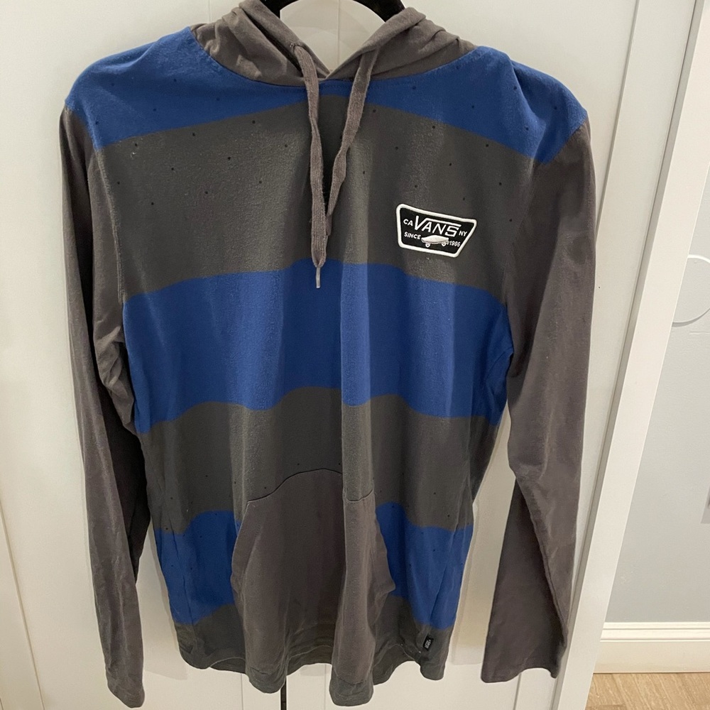 Vans Gray and Blue Striped Short Sleeve Hooded Tee